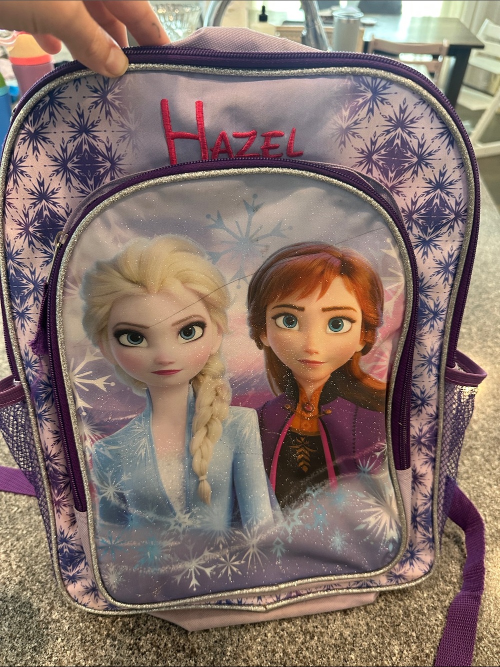 Disney Frozen Elsa & Anna Kids Backpack - Purple Snowflake Design